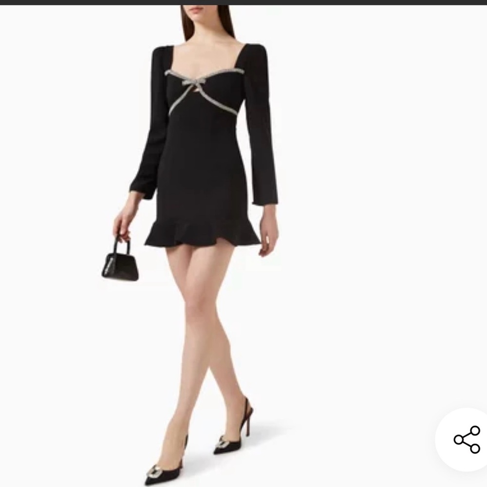 Self-Portrait Black "Diamante Bow" Flounce Mini-Dress 🤩BNWT🤩